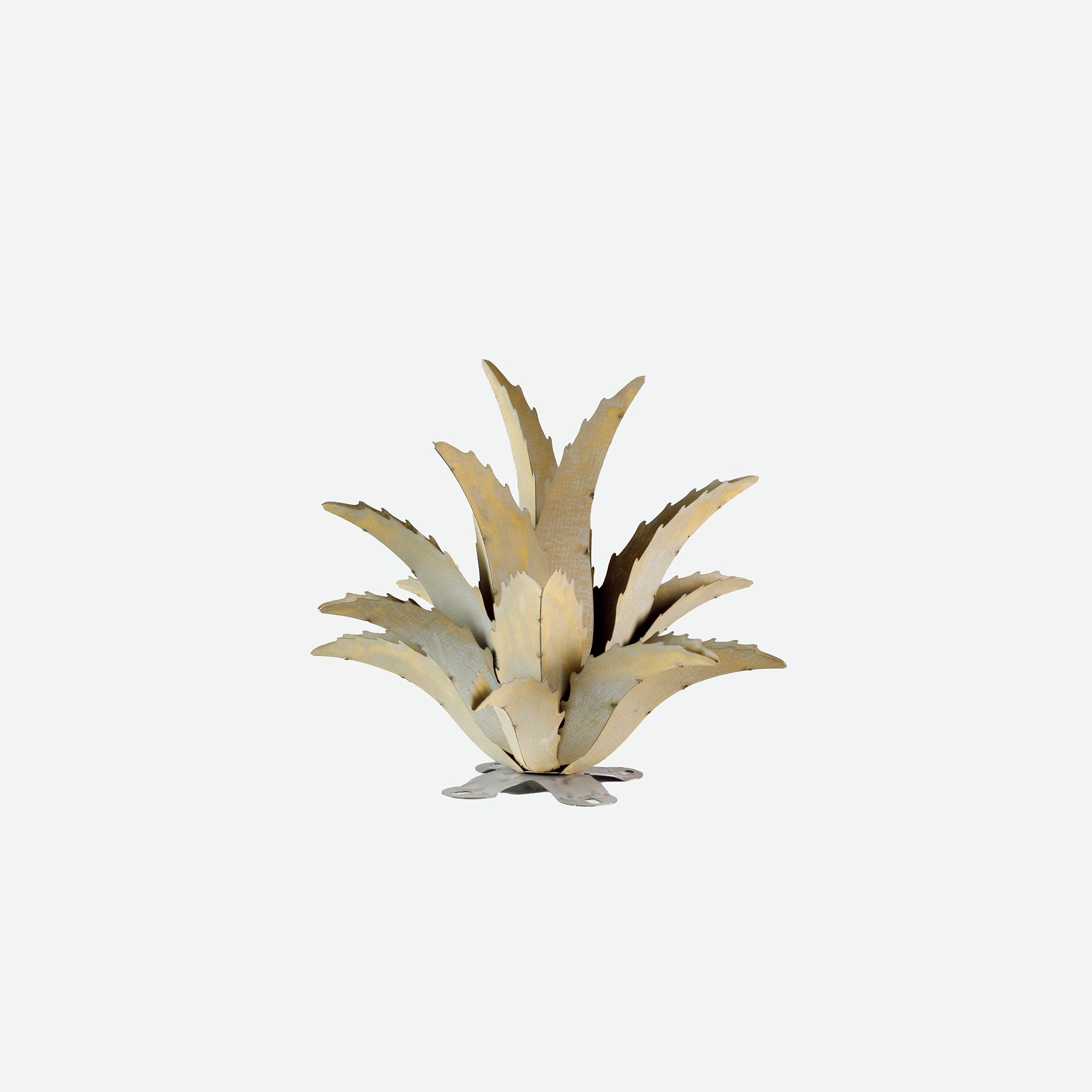 Decorative metal plant sculpture on a white background