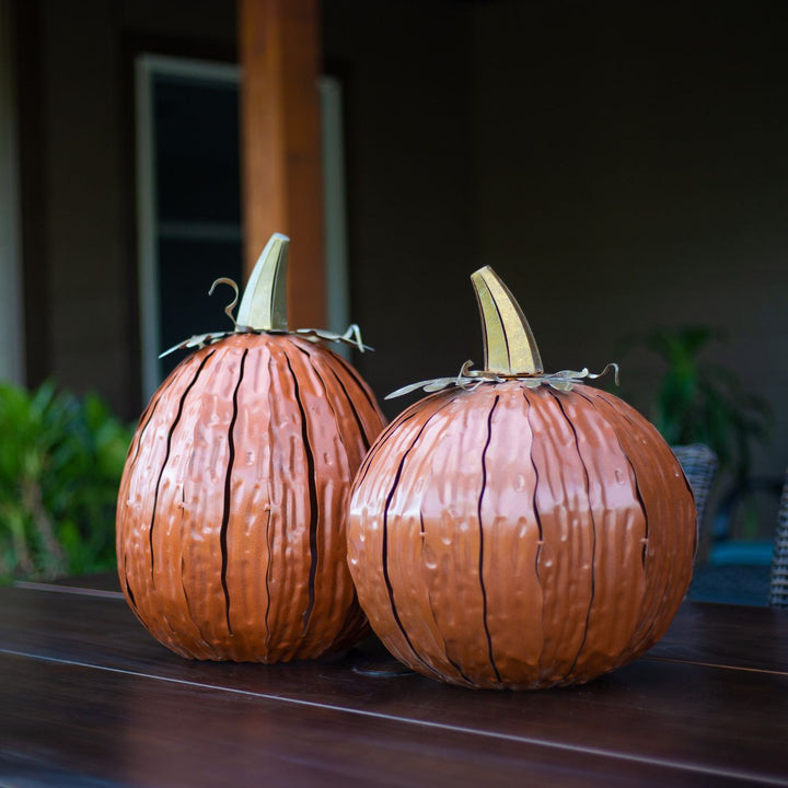 Orange Metal Pumpkin Luminary Set