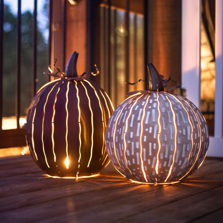 Antique & Black Metal Pumpkin Luminary Set