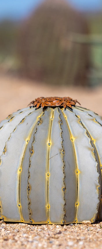 Golden Barrel Cactus Torch | Metal Landscape Art | Desert Steel