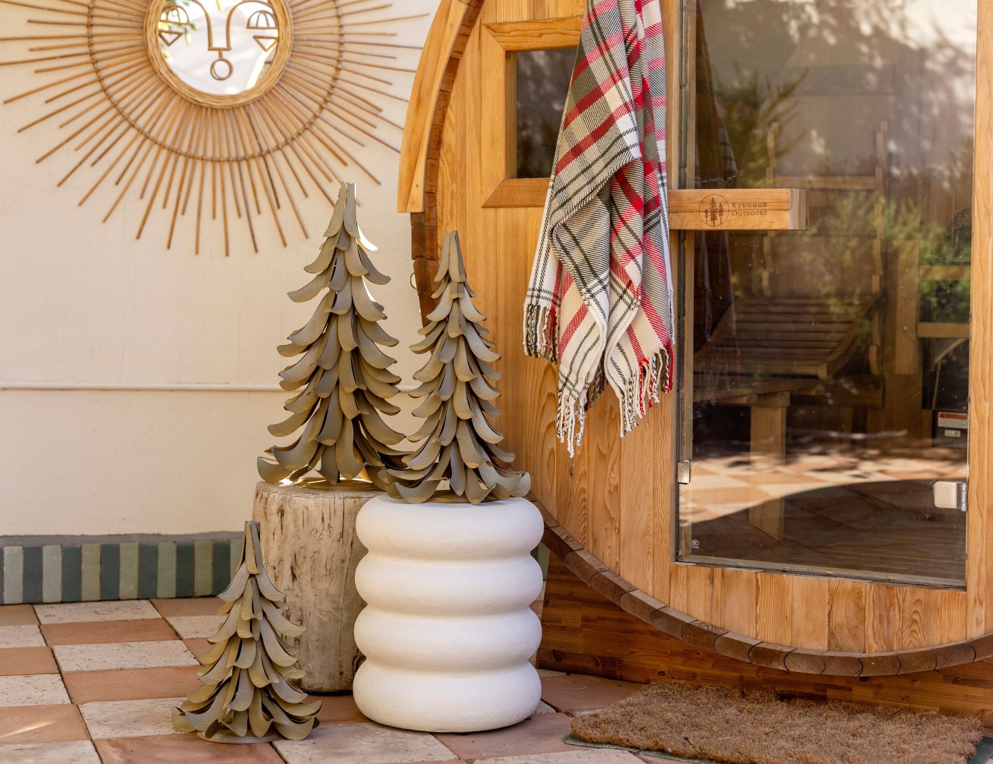 Metal Blue Atlas Trees outside