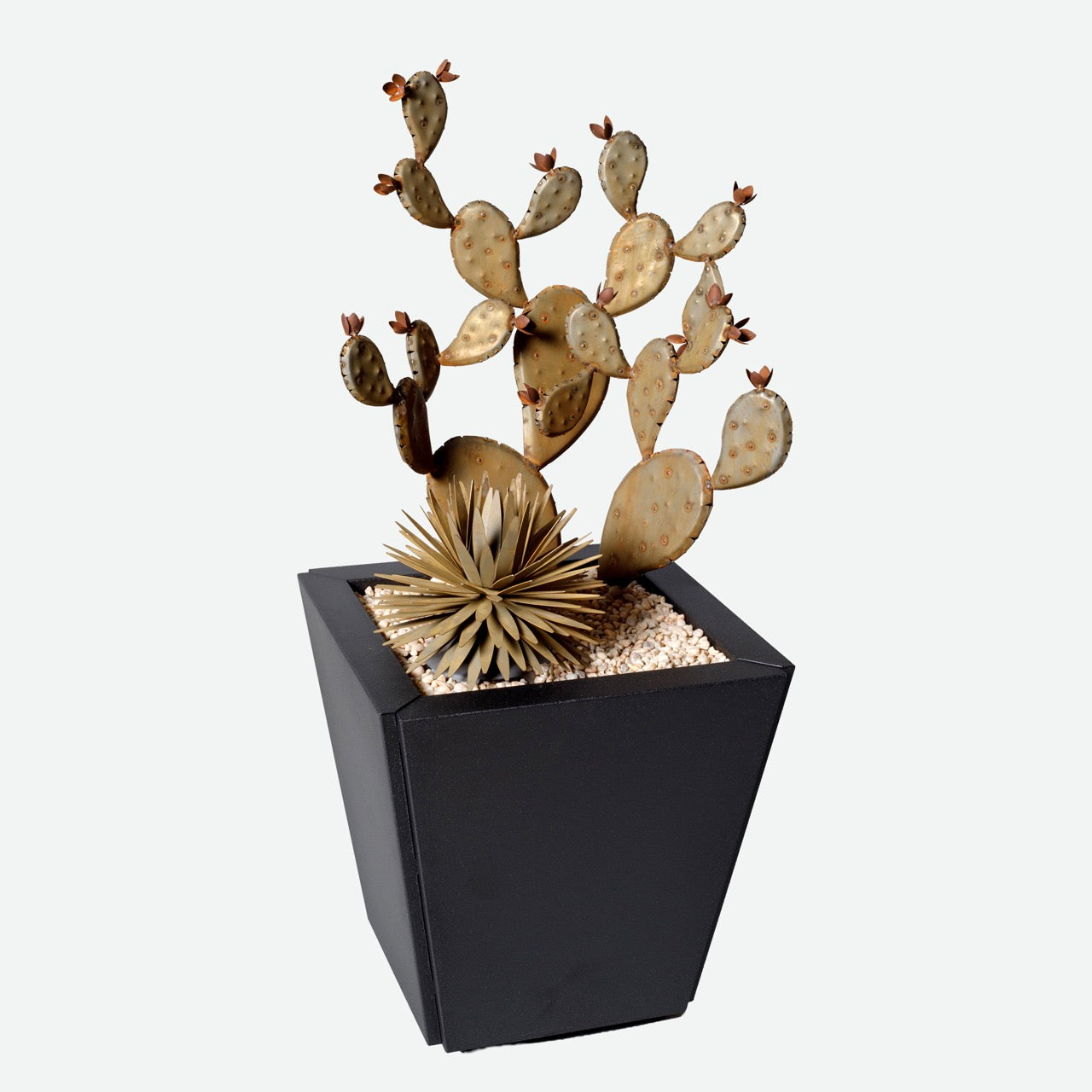 Prickly Pear + Yucca + Planter + Rock