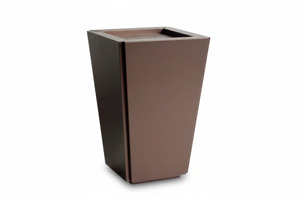 Copper color rectangular steel planter on a white background